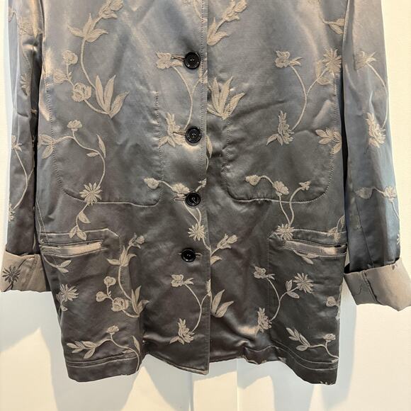 Hache Jacket Women 46 US 10 Gray Floral Jacquard Mandarin Collar Made in Italy - Picture 4 of 15